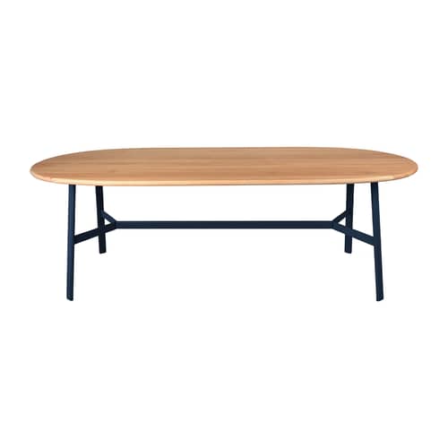 So\'O Oval table wood blue / 220 x 95 cm - 9 to 10 people - Fermob - Deep blue / Natural oak - Solid oak, Steel