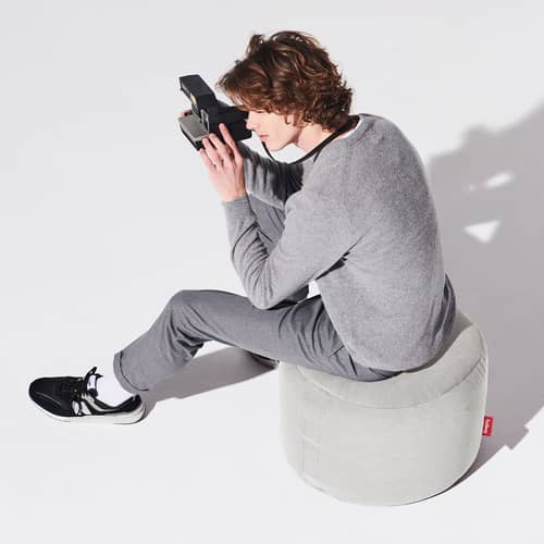 Pouf Point Canvas / Recyclé - Ø 50 cm - Fatboy - Gris cool -  Micro-billes EPS, Polyester recyclé
