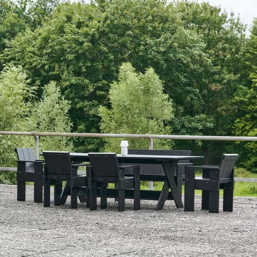 Crate Outdoor Rectangular table wood black / Gerrit Rietveld, 1934 – 180 x 89.5 cm - Hay - Black - Lacquered solid pine