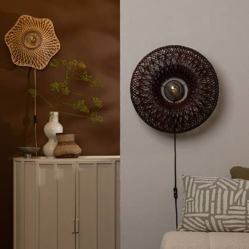 Wandleuchte mit Stromkabel Arizona faser braun / Ø 50 cm - Rattan - GOOD&MOJO - Bordeaux - Eisen, Rattan