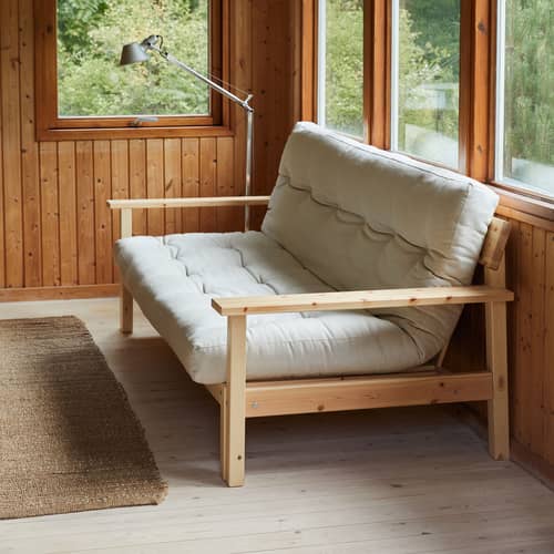 Canapé convertible Unwind / L 218 cm - KARUP DESIGN - Naturel 701 / Pin clair - Fibres recyclées mélangées, Mousse, Pin massif certifié FSC, Tissu