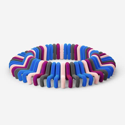 Canapé droit Extra Bold Sofa / 3 places - L 224 cm (12 tubes) - Moustache - Bleu - Acier, Laine, Mousse haute résilience