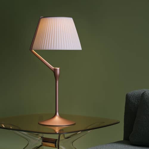Lampe de table Angelo Stone LED / H 70 cm - Tissu plisssé - Kartell - Cuivre / Tissu écru - Aluminium, Coton, Thermoplastique
