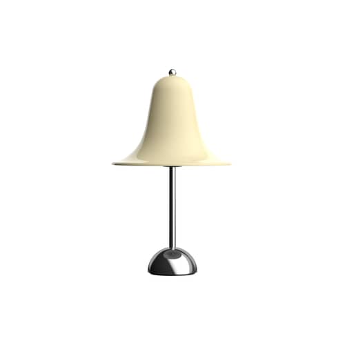 Lampe de table Pantop métal beige / Ø 23 cm - Verner Panton (1980) - Verpan - Blanc crème / Pied chromé - Métal chromé, Métal laqué