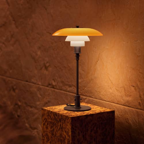 Lampe de table PH 3/2 Centenary Edition - Louis Poulsen - Ambre & blanc / Laiton bruni - Laiton bruni, Verre soufflé bouche