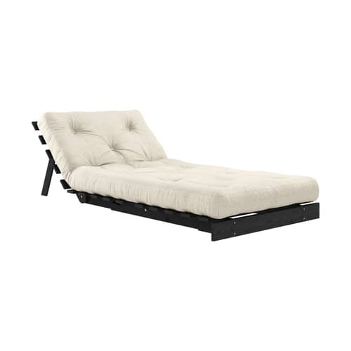 Fauteuil convertible Roots / Dormeuse & lit d\'appoint - 3 positions / Structure noire - KARUP DESIGN - Lin 914 / Noir - Fibres recyclées mélangées, Mousse, Pin massif certifié FSC laqué, Tissu