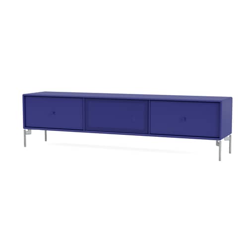 Meuble TV Octave V bois bleu / Avec pieds - L 138 x P 30 x H 36,6 cm - MONTANA - Monarch 135 - Acier, Acier perforé, MDF laqué