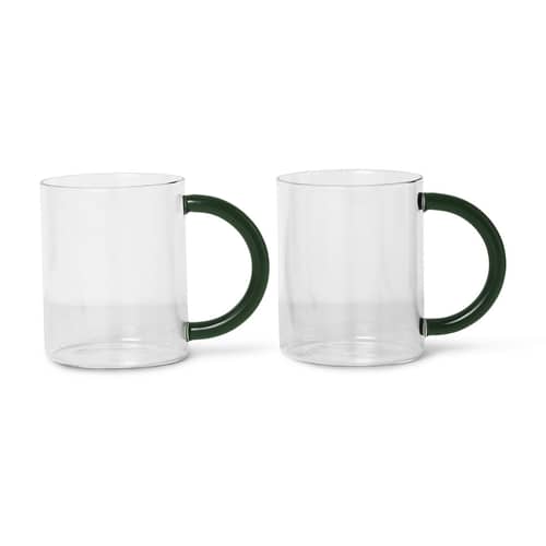 Set de 2 mugs Still / Verre soufflé bouche - Ferm Living - Transparent / anse verte - Verre soufflé bouche