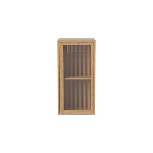 Portaoggetti da parete Case legno naturale / L 35 x H 70 cm - 1 porta vetro scanalato - Bolia - Rovere oliato - Compensato, Impiallacciatura di rovere oliato, Vetro scanalato