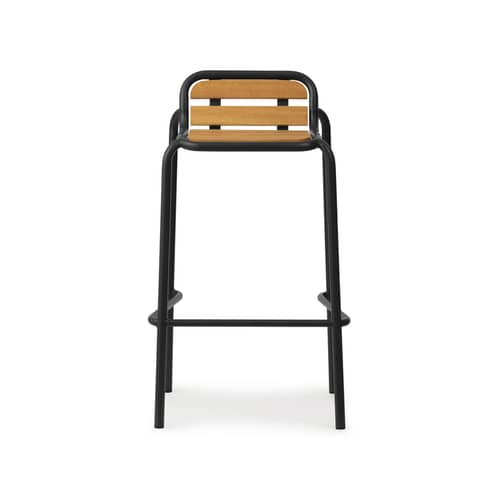 Sgabello bar Vig Wood legno naturale / H 75 cm - Normann Copenhagen - Nero / Legno - Acciaio termolaccato, Legno di robinia oliato