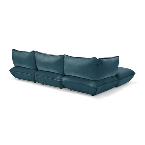 Canapé d\'angle Sumo Corner bleu / 4 places - 301 x 204,5 cm / Velours recyclé - Fatboy - Bleu pétrole (velours recyclé) - ABS, Acier, Mousse recyclée, Polypropylène, Velours recyclé