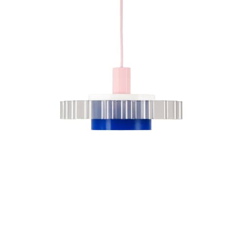 Suspension Gigi n°3 / Ø 28 x H 14,5 cm - Plastique recyclé / Fabriqué en France - Warren & Laetitia - Câble rose / Bleu / Blanc - Bioplastique, Plastique recyclé