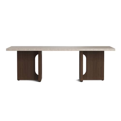 Table basse Androgyne Lounge Wood pierre beige bois naturel / 120 x 45 x H 37,8 cm - Base bois - Audo Copenhagen - Pierre Kunis Sable / Pied chêne foncé - MDF plaqué chêne teinté, Pierre Kunis Breccia