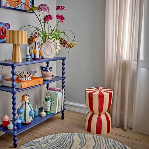 Emmie Table lamp textile yellow / Ø 20 x H 30 cm - Bloomingville - Yellow striped (Linen fabric) - Iron, Linen fabric, PVC