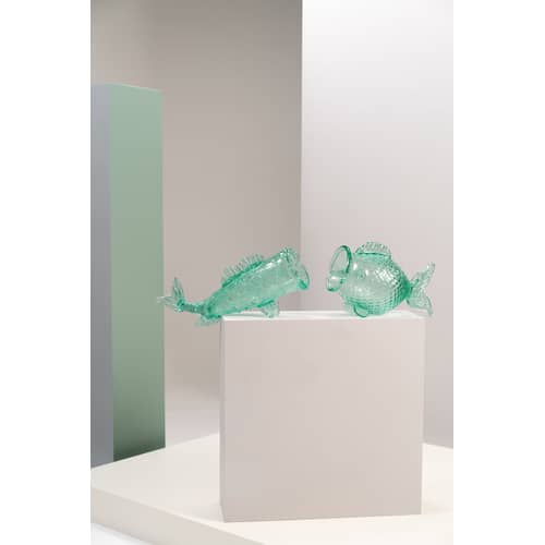 Vaso Fish Fat vetro verde / Vetro riciclato - fatto a mano / L 38 x H 24 cm - Pols Potten - Fat / Verde trasparente - Vetro riciclato