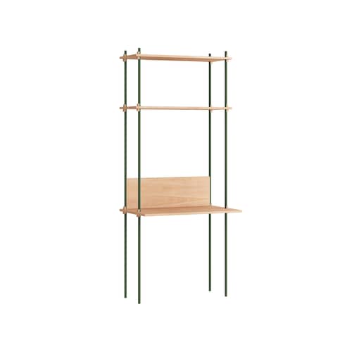 Bureau Shelving System – s.200.1.D bois naturel / L 85 x H 200 x Prof. 52 / 35 cm - MOEBE - Chêne naturel / Vert - Acier, MDF placage chêne