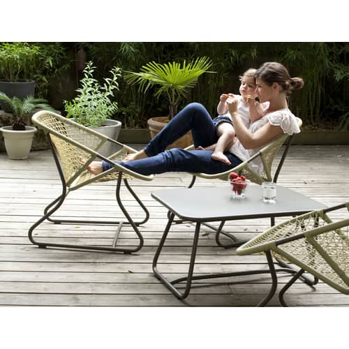 Canapé de jardin 2 places Sixties / L 118 cm - Plastique tressé - Fermob - Pied Blanc / Siège Blanc - Aluminium, Résine polymère