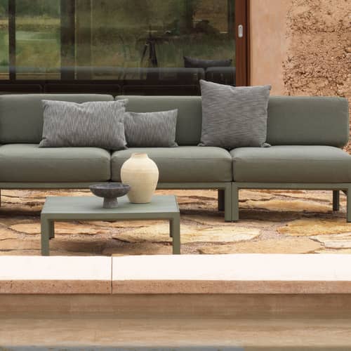 Canapé de jardin modulable Maximo tissu vert / 3 places - L 253.5 cm - NARDI - Vert Cactus / Tissu vert Thym - Mousse polyuréthane, Résine de fibre de verre, Tissu acrylique Sunbrella