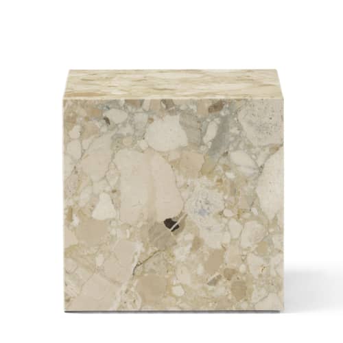 Plinth Cubic End table stone beige / Stone - 40 x 40 x H 40 cm - Audo Copenhagen - Kunis Breccia stone (beige) - Acacia wood, Stone Kunis Breccia