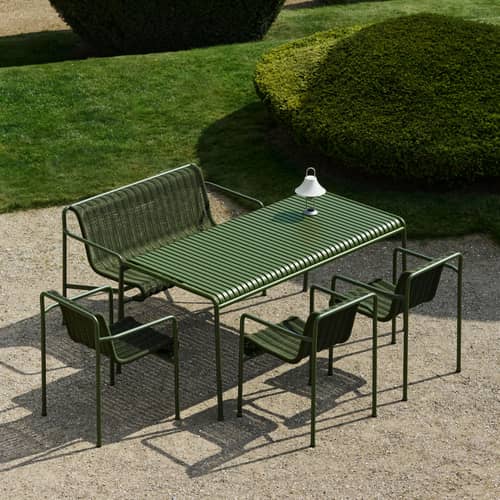 Fauteuil de repas Palissade Cord vert / Corde tissu recyclé - Hay - Vert Olive - Acier laqué époxy, Corde tissu polyester recyclé
