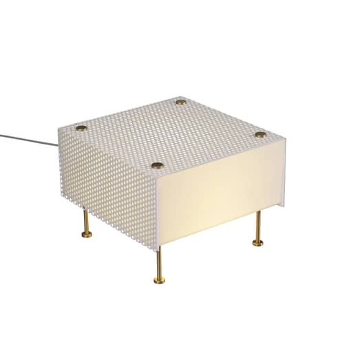 Lampe de table G61 Small métal blanc / Réédition 1959, Pierre Guariche - SAMMODE STUDIO - Blanc & laiton - Laiton brossé, PMMA, Tôle d\'acier perforée