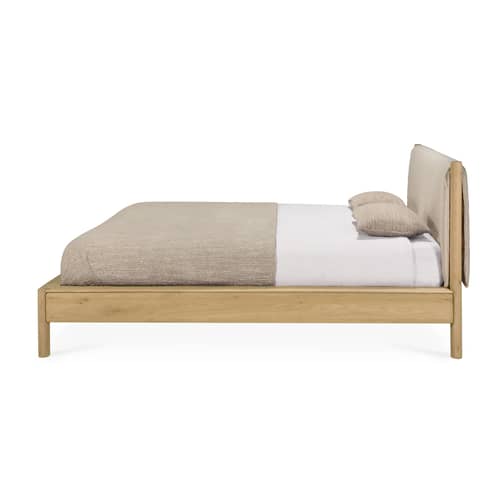Lit double PI / Tête de lit tapissée - Pour matelas 180 x 200 cm - Ethnicraft - Pour matelas 180 x 200 cm - Chêne massif huilé, Tissu