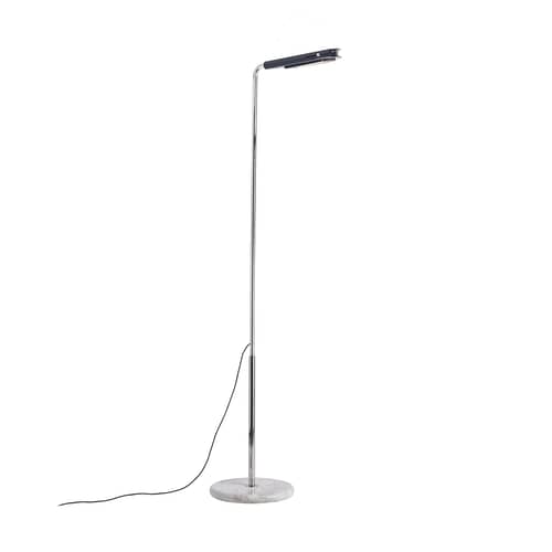 Stehleuchte Mezzaluna LED metall blau / Bruno Gecchelin, 1975 - Orientierbar - DCW éditions - Blau Karbon - Aluminium, Marmor, Stahl