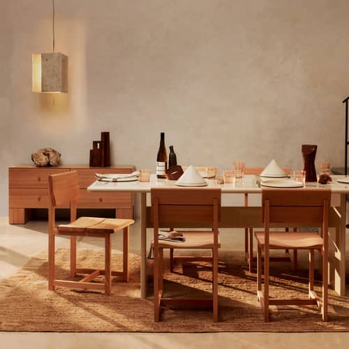 Pendelleuchte Oeste stein beige / Ø 43 x H 46 cm - Travertin - Ferm Living - Sand - gebürstetes Aluminium, Travertin