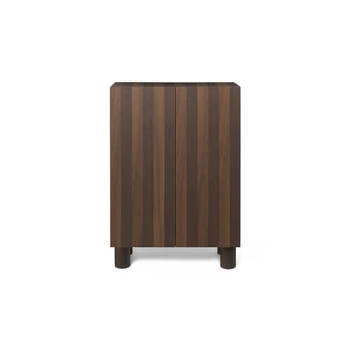 Rangement Post bois naturel / L 92 x H 134 cm -  Marqueterie faite main - Ferm Living - Rayé chêne foncé / clair - Contreplaqué de chêne