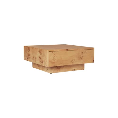 Table basse Burl bois naturel / 70 x 70 x H 30 cm - Tiroir - Ferm Living - Naturel - MDF, Placage en broussin certifié FSC