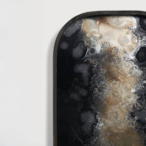 Organic Tray glass black / 53 x 31 cm - Hand-painted - Ethnicraft - Organic / Black & Dark wood - Glass, Wood