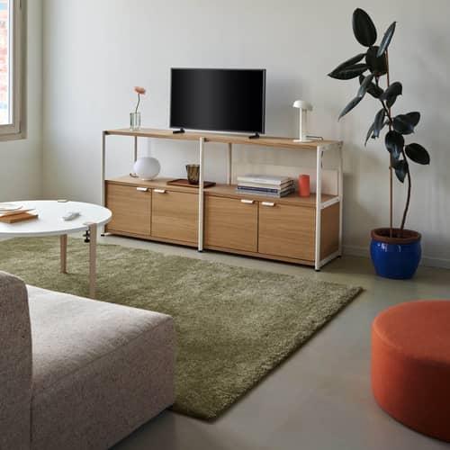 UNIT 2 TV unit metal white / H 85 x W 164 cm - 4 doors - TIPTOE - Cream white / Oak - Eco-certified wood, Powder coated steel