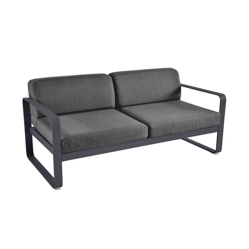 Divano da giardino a 2 posti Bellevie metallo tessuto grigio 2 posti / L 160 cm - Tessuto grafite - Fermob - Carbone / Tessuto grigio grafite - Alluminio laccato, Espanso, Tessuto acrilico