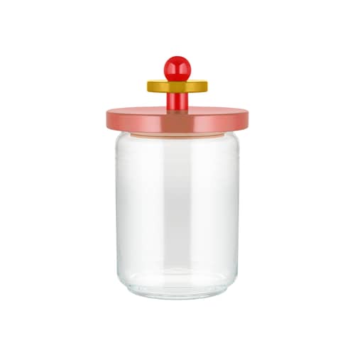 Bocal hermétique Twergi  / 100 cl - By Ettore Sottsass / Alessi 100 Values Collection - Alessi - Rose - Silicone, Tilleul massif tourné certifié FSC, Verre