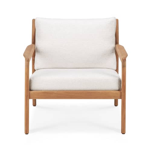 Poltrona imbottita Jack Outdoor tessuto legno bianco / Teck & tessuto - Ethnicraft - Bianco sporco - Espanso, Teak massello, Tessuto in polipropilene
