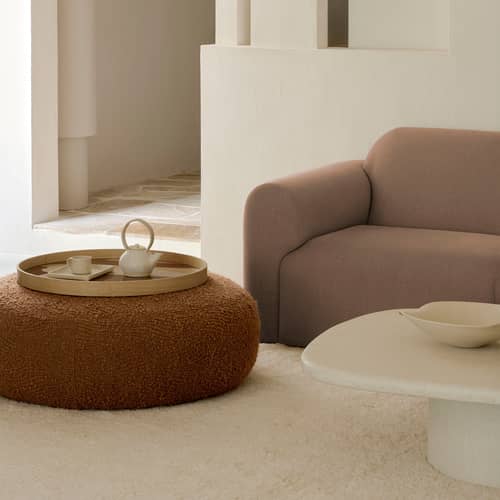 Pouf Orb / Ø 92 cm - Tissu bouclé - Ethnicraft - Tissu bouclé / Cannelle - Mousse haute densité, Tissu bouclé