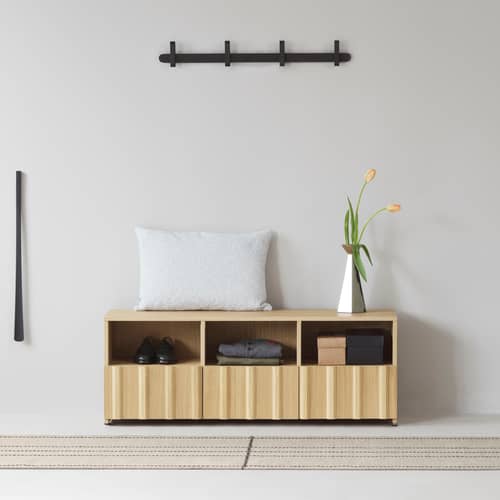 Buffet basso Rib legno naturale / L 120 x P 38 x H 44 cm - Normann Copenhagen - Rovere - Impiallacciatura di rovere, Rovere massello