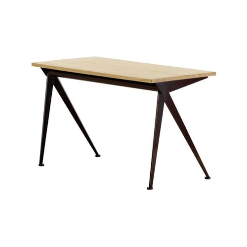 Scrivania Compas Direction legno naturale / By Jean Prouvé, 1953 - L 125 cm - Vitra - Rovere naturale / Gamba nera - Acciaio, Legno massello