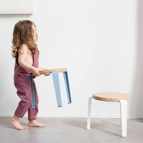 Sgabello bimbi Mini Lou legno bianco / H 30 cm - TIPTOE - Rovere / Piede Bianco Crema - Acciaio termolaccato, Rovere massello eco-certificato