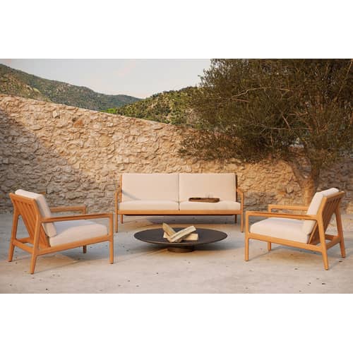 Canapé de jardin 2 places Jack Outdoor tissu bois blanc / L 180 cm - Teck - Ethnicraft - Blanc cassé - Mousse, Teck massif, Tissu polypropylène