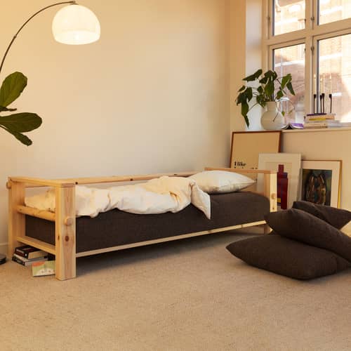 Canapé convertible Bare / Lit 1 place - L 225 cm - KARUP - Brun doux (642) / Brun caroube (106) - Mousse haute résilience, Pin massif, Polyester