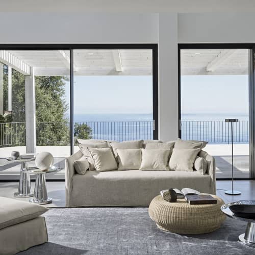 Canapé convertible Ghost 15 tissu gris / 2 places - L 200 cm - Gervasoni - Gris (tissu Trama Cumino) -  Plumes, Bois, Mousse polyuréthane, Tissu