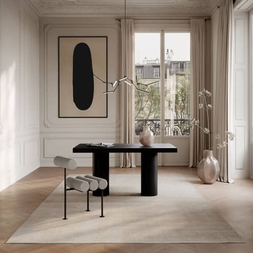 Chaise rembourrée Hiro tissu beige - 101 COPENHAGEN - Lin beige / Noir - Acier thermolaqué, Lin, Mousse