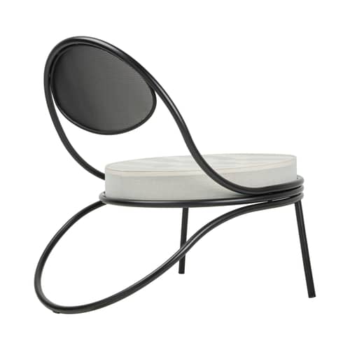 Fauteuil rembourré Copacabana métal noir / Mathieu Matégot, 1955 - Gubi - Noir / Tissu gris (Leslie Stripe 20) - Acier, Mousse, Tissu outdoor
