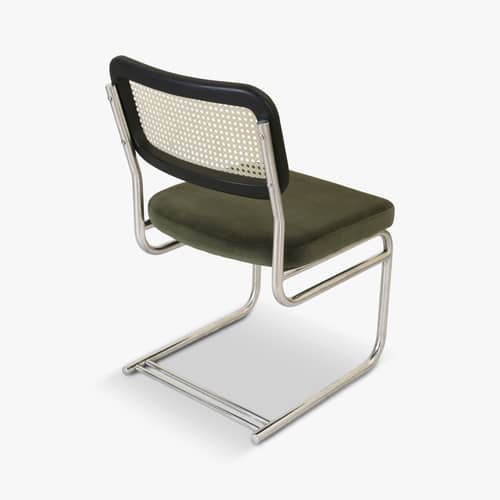 Gepolsterter Stuhl Uberto faser grün / Rattan-Geflecht - NV GALLERY - Flaschengrün (Velours) / Schwarzesche - Esche massiv, Rattan-Geflecht, Velours