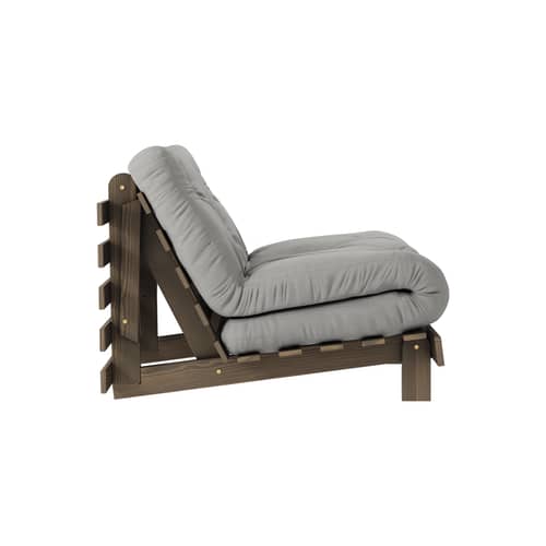 Fauteuil convertible Roots / Dormeuse & lit d\'appoint - 3 positions / Structure marron - KARUP DESIGN - Gris 746 / Bois marron - Fibres recyclées mélangées, Mousse, Pin massif certifié FSC laqué, Tissu
