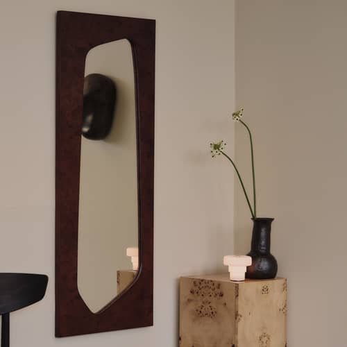 Miroir mural Folia Large bois naturel / L 55 x H 135 cm - Ferm Living - Naturel - Placage de ronce de peuplier certifié FSC