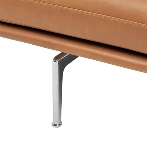 Canapé droit Outline cuir marron / 3 places- L 220 cm - Muuto - Cognac (cuir Refine) / Pieds alu poli - Acier, Aluminium poli, Bois, Cuir, Mousse à froid