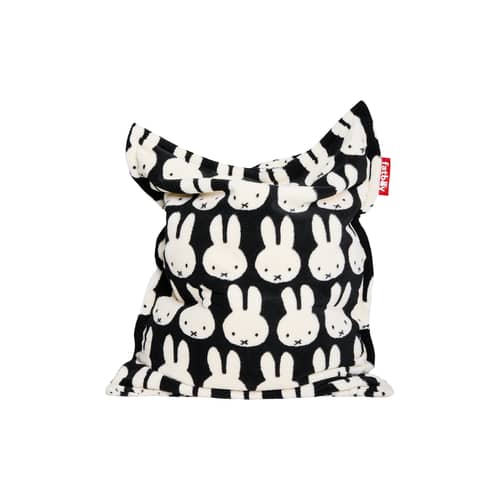 Pouf Original Slim Teddy x Miffy / 155 x 120 cm - Tissu duveteux - Fatboy - Motif Miffy / Noir & blanc -  Micro-billes EPS, Tissu peluche