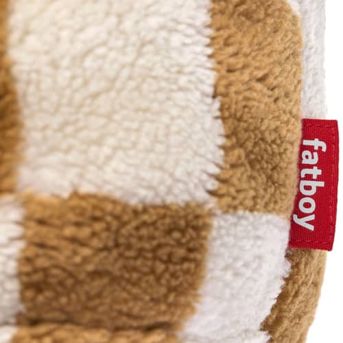 Pouf Point Teddy Chess beige / Tissu duveteux - Ø 50 cm - Fatboy - Amande / Crème -  Micro-billes EPS, Tissu peluche